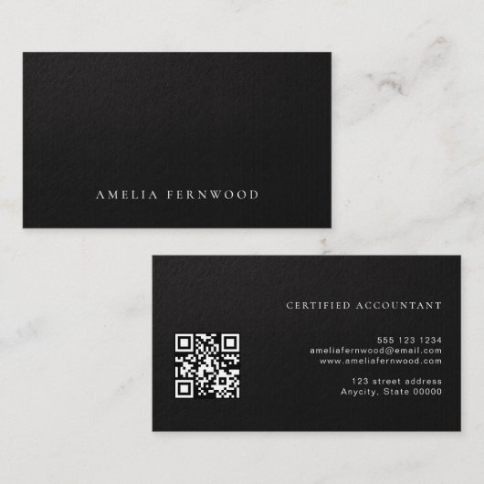 Carte De Visite Code QR de comptable certifié en cuir faux luxe (Devant / Derrière)