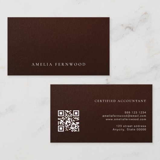 Carte De Visite Code QR de comptable certifié en cuir faux luxe (Devant / Derrière)