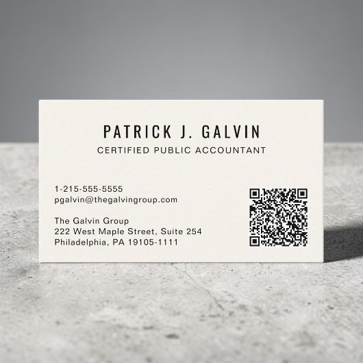 Carte De Visite Code QR de comptable CPA crème