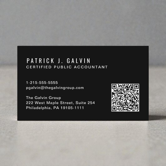 Carte De Visite Code QR de comptable CPA noir