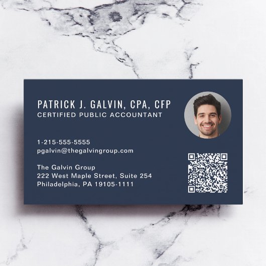 Carte De Visite Code QR de comptable CPA Photo Bleu