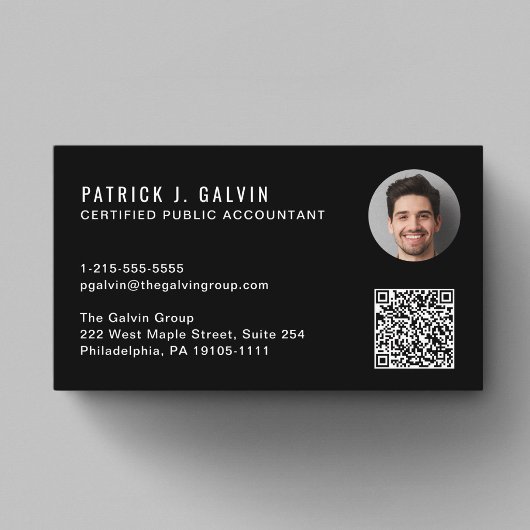 Carte De Visite Code QR de comptable CPA Photo Noir