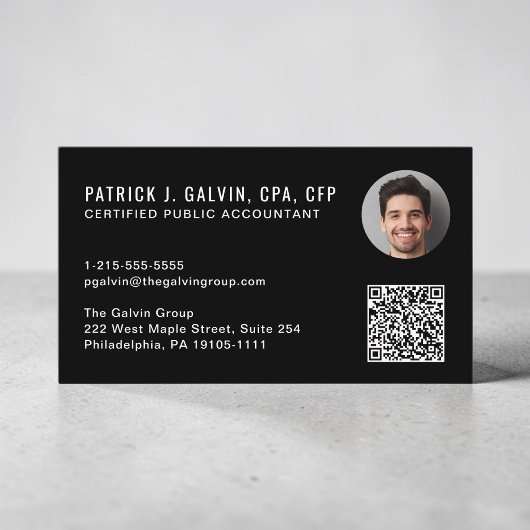 Carte De Visite Code QR de comptable CPA Photo Noir