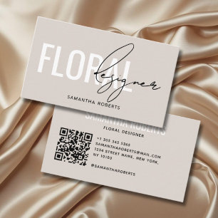Carte De Visite Code QR de concepteur floral moderne beige