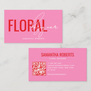 Carte De Visite Code QR de concepteur floral moderne rose