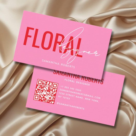 Carte De Visite Code QR de concepteur floral moderne rose
