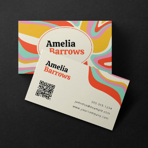 Carte De Visite Code QR de conception rétro funky couleur moderne