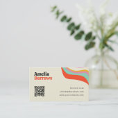 Carte De Visite Code QR de conception rétro funky couleur moderne (Debout devant)