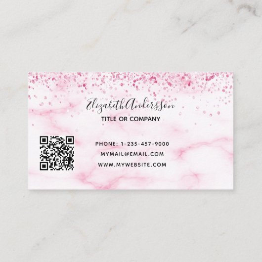 Carte De Visite Code QR de confetti en marbre rose (Dos)