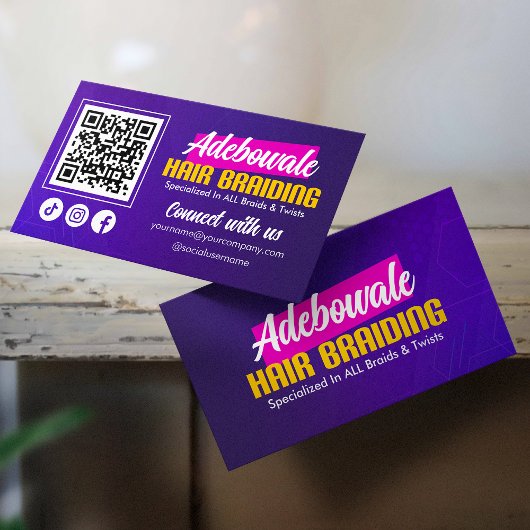 Carte De Visite Code QR de connexion aux cheveux africains violets