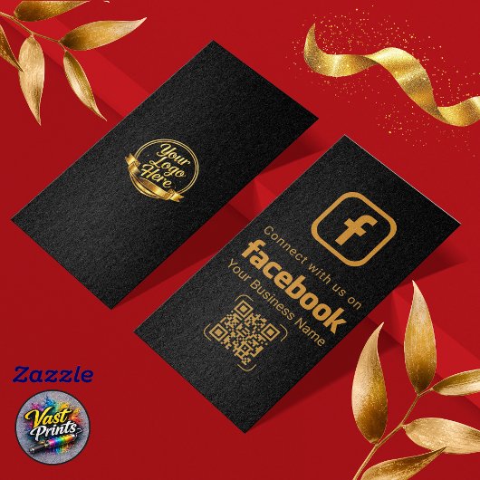 Carte De Visite Code QR de connexion Facebook Elegant Gold