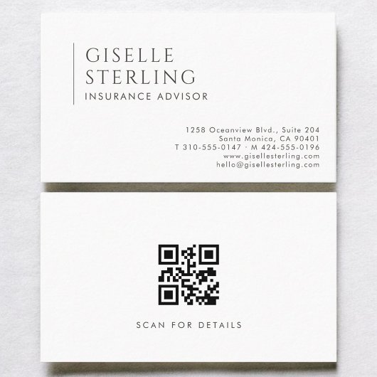 Carte De Visite Code QR de Conseiller en Assurance Moderne Profess