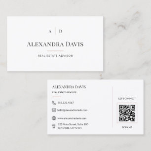 Carte De Visite Code QR de Conseiller Immobilier Minimaliste