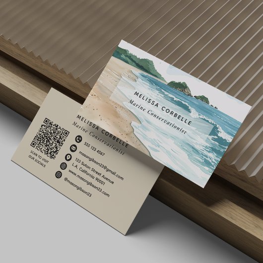 Carte De Visite Code QR de conservateur marin côtier à l'aquarelle