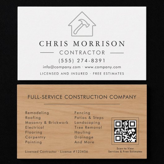 Carte De Visite Code QR de constructeur argent et blanc profession