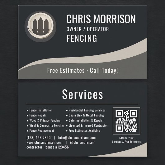 Carte De Visite Code QR de constructeur de clôtures de Clôtures