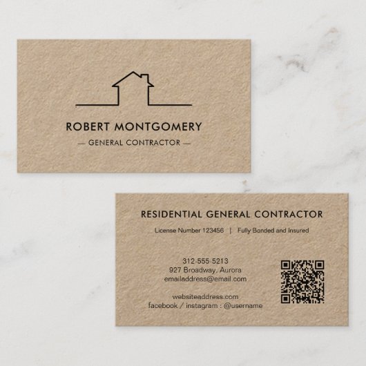Carte De Visite Code QR de constructeur moderne (Devant / Derrière)