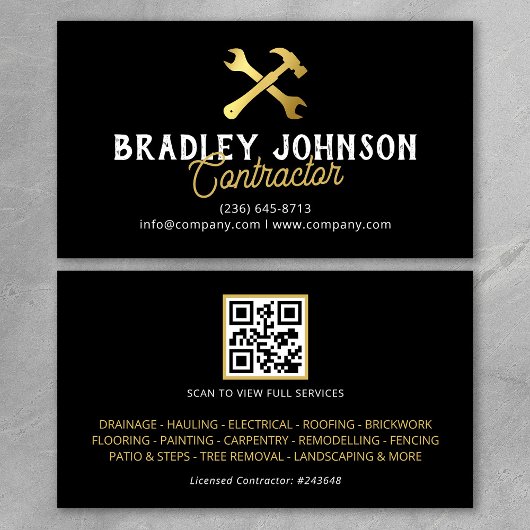 Carte De Visite Code QR de construction Black Gold