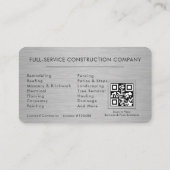 Carte De Visite Code QR de construction de bâtiment en argent méta (Dos)