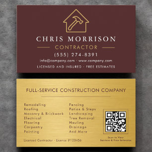 Carte De Visite Code QR de construction de bâtiment en métal doré