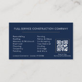 Carte De Visite Code QR de construction de bâtiment Photo Bleu mar (Dos)