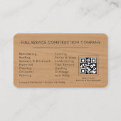 Carte De Visite Code QR de construction de bâtiments en bois (Dos)