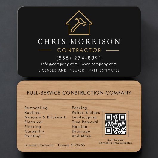 Carte De Visite Code QR de construction de bâtiments en bois