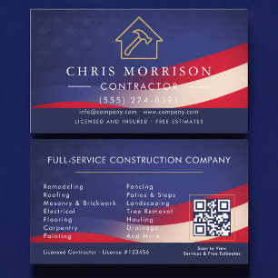 Carte De Visite Code QR de construction de l'entrepreneur patrioti