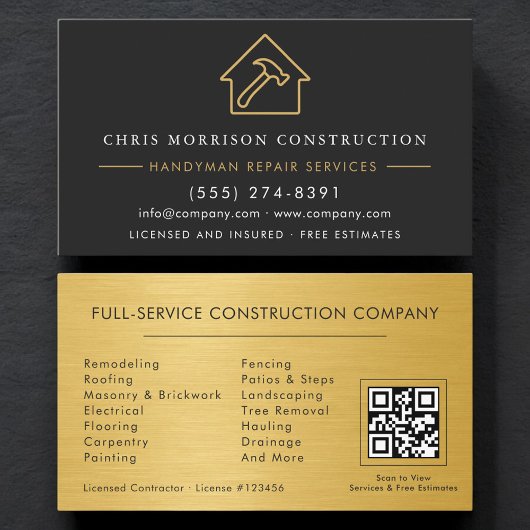 Carte De Visite Code QR de construction de l'homme à tout faire en