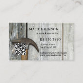 Carte De Visite Code QR de construction de menuisier professionnel (Dos)