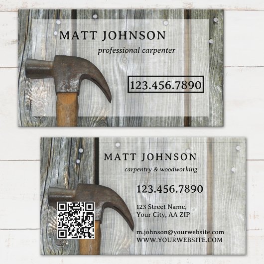 Carte De Visite Code QR de construction de menuisier professionnel