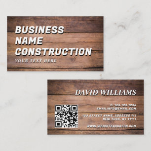 Carte De Visite Code QR de construction en bois Bold Rustique