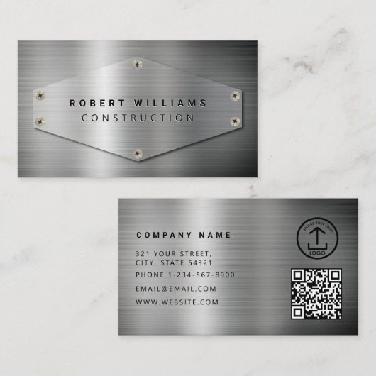 Carte De Visite Code QR de construction Métal Argenté (Devant / Derrière)