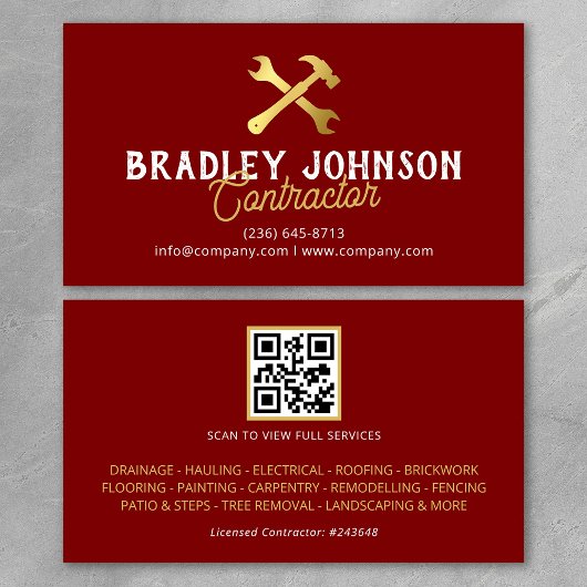 Carte De Visite Code QR de construction Red Gold Building