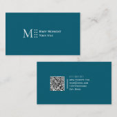 Carte De Visite Code QR de couleur unie Moderne Élégant sarcelle (Devant / Derrière)