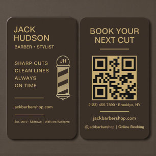 Carte De Visite Code QR de coupe de cheveux de barbier Mocha Brun 