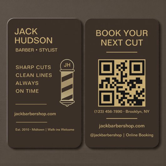 Carte De Visite Code QR de coupe de cheveux de barbier Mocha Brun