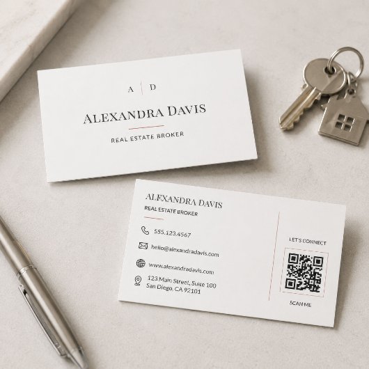 Carte De Visite Code QR de courtier immobilier minimal