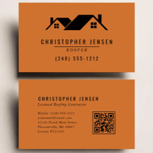 Carte De Visite Code QR de Couvreur Entreprise de Toiture Orange B