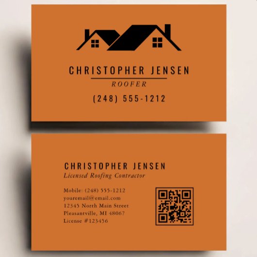 Carte De Visite Code QR de Couvreur Entreprise de Toiture Orange B