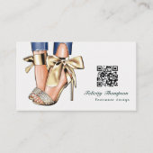 Carte De Visite Code QR de créateur de mode Glam Chic Gold (Devant)