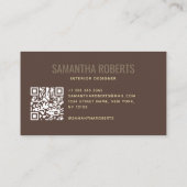 Carte De Visite Code QR de designer d'intérieur moderne marron (Dos)