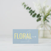 Carte De Visite Code QR de designer floral moderne bleu jaune (Debout devant)