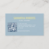 Carte De Visite Code QR de designer floral moderne bleu jaune (Dos)