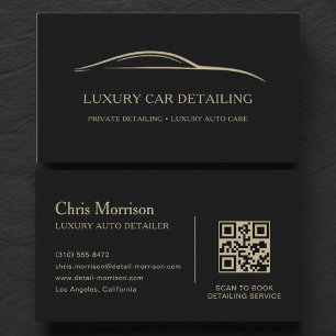 Carte De Visite Code QR de détail de luxe automobile Noir & Or