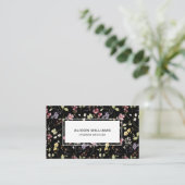 Carte De Visite Code QR de fleur sauvage Floral de printemps Noir  (Debout devant)