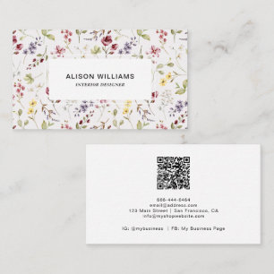 Carte De Visite Code QR de fleur sauvage motif floral de printemps