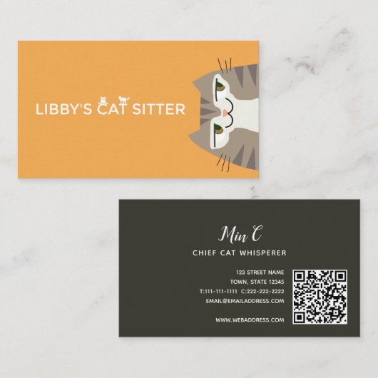Carte De Visite Code QR de Garde de Chat (Devant / Derrière)