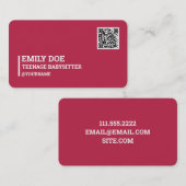 Carte De Visite Code QR de la baby-sitter adolescente (Devant / Derrière)