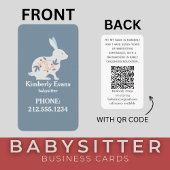 Carte De Visite Code QR de la babysitter SCANDI Lapin Floral Navy 